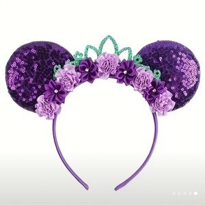 Adorable purple reef flower green crown Minnie Mouse Ears headband